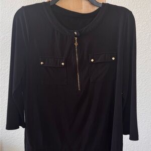 Anne Klein Black Long Sleeve Top with Gold Zipper
